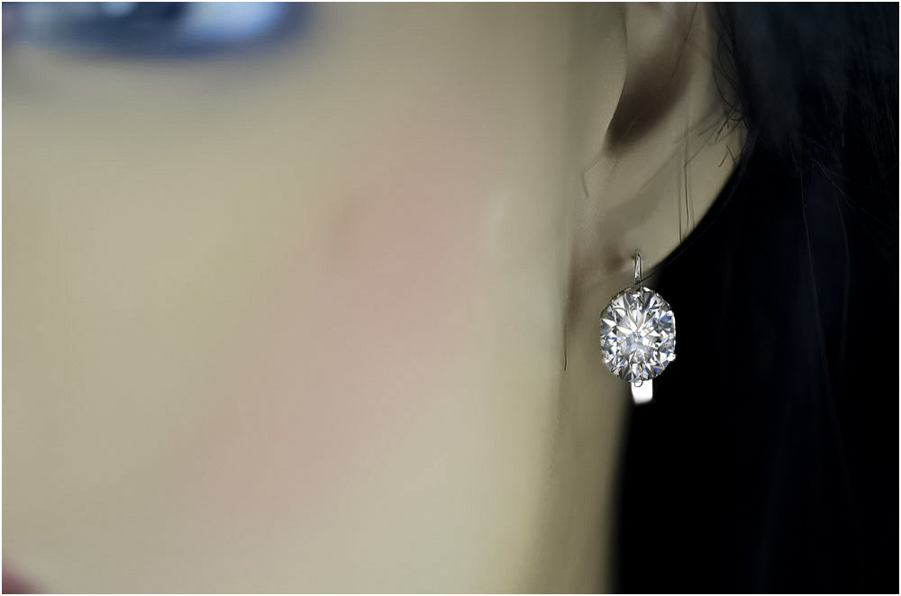 Vintage Zircon Ring Earrings in Sterling Silver (vec003s-zi) — side view showing the setting