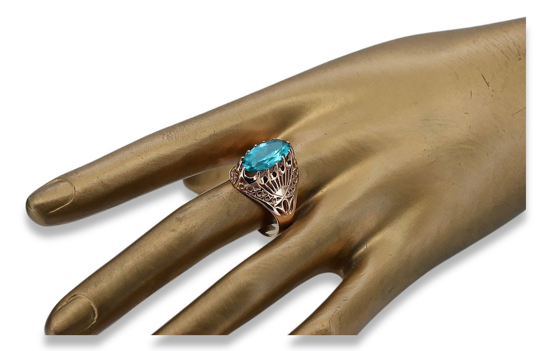 Vintage Aquamarine Ring in 14K Rose Gold (vrc020r-aq) — side view showing the setting