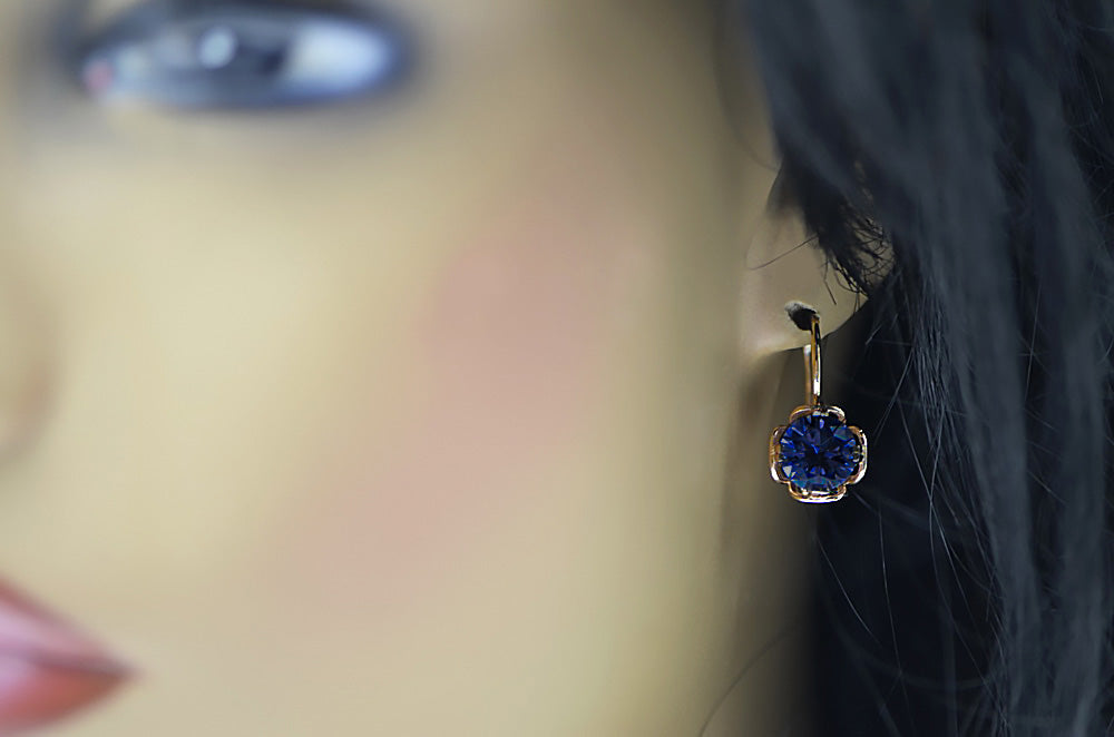 Vintage Sapphire Craft Earrings in 14K Rose Gold (vec029r-sp) — full view of the piece