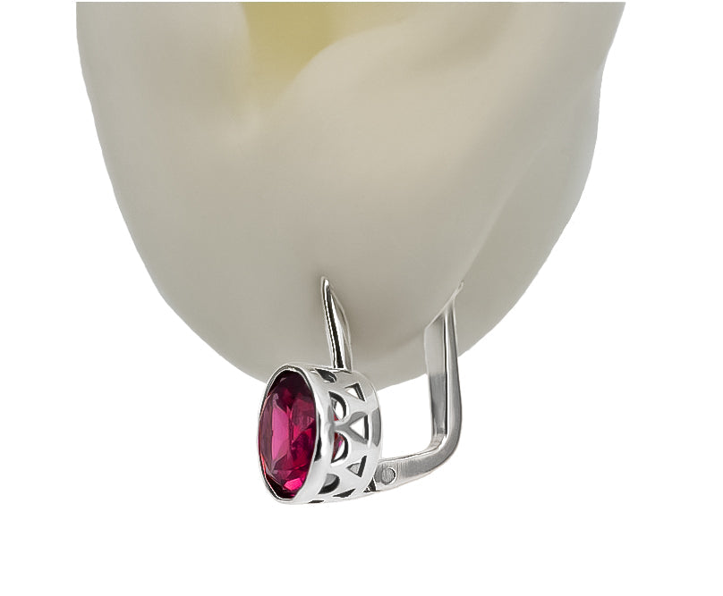 Vintage Ruby Earrings in Sterling Silver (vec107s-rb) — close-up of the hallmark on the inner band