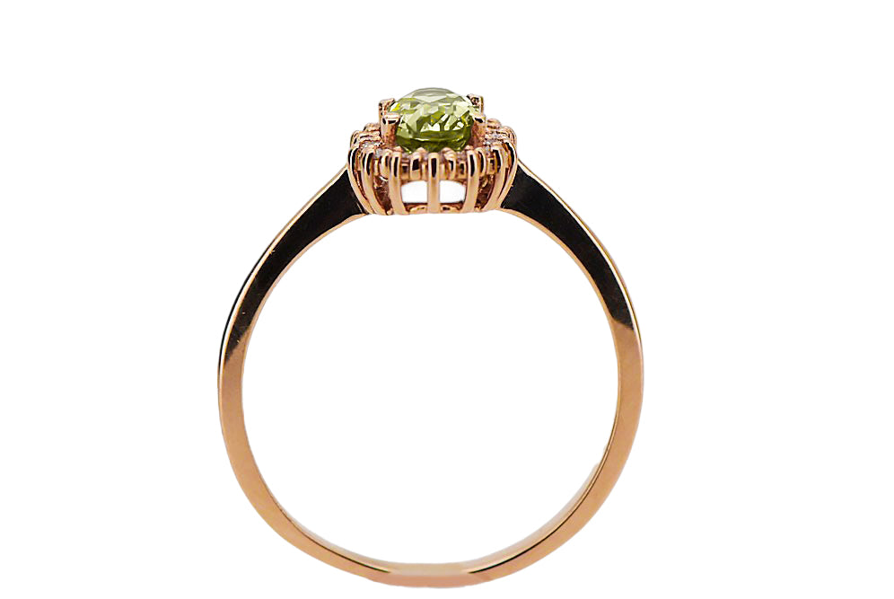Vintage Yellow Peridot Ring in 14K Rose Gold (crc009r-yp) — close-up of the hallmark on the inner band