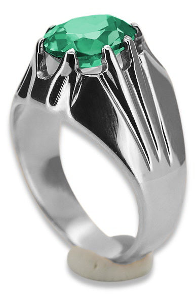 Vintage Emerald Ring in Sterling Silver (vrc016s-em) — worn on the hand, showing profile