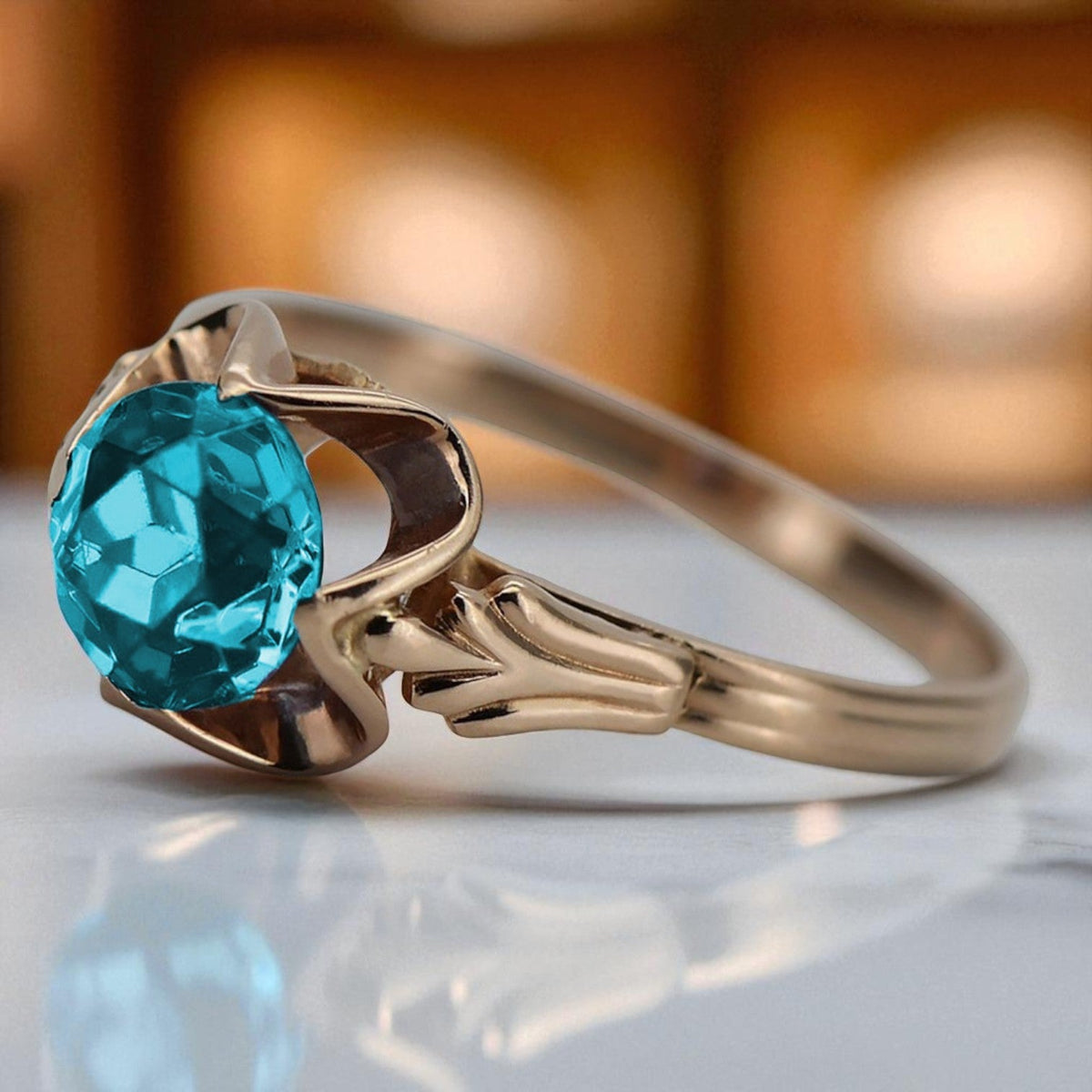 Vintage Aquamarine Ring in 14K Rose Gold (vrc023r-aq)