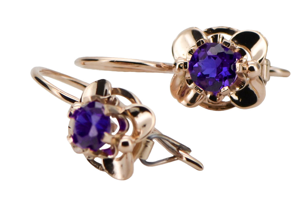 Vintage Alexandrite Earrings in 14K Rose Gold (vec116r-ax) — close-up of the hallmark on the inner band
