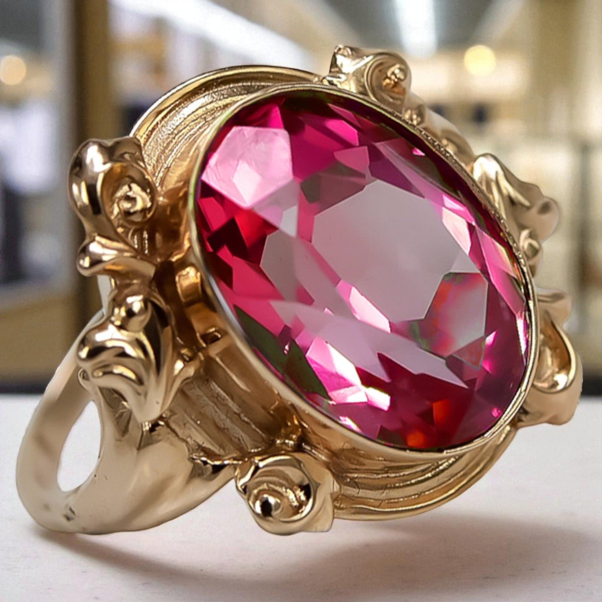 Vintage Ruby Ring in 14K Rose Gold (vrc100r-rb)