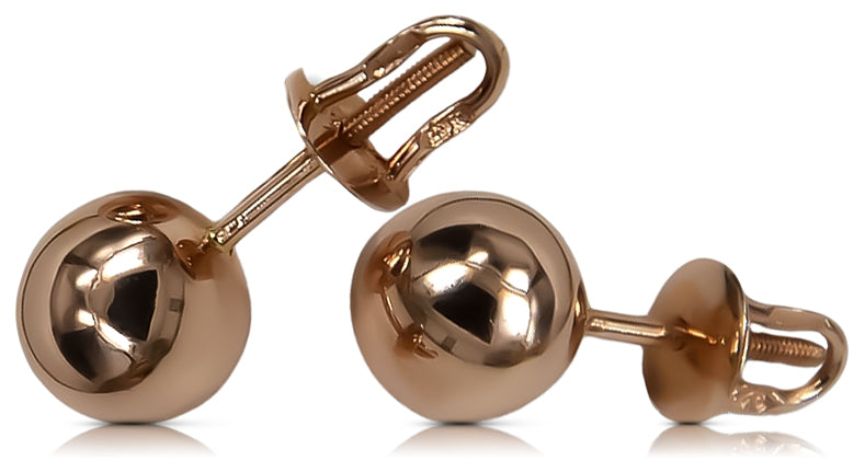 Vintage Ball Earrings in 14K Rose Gold (ven085) — full view of the piece