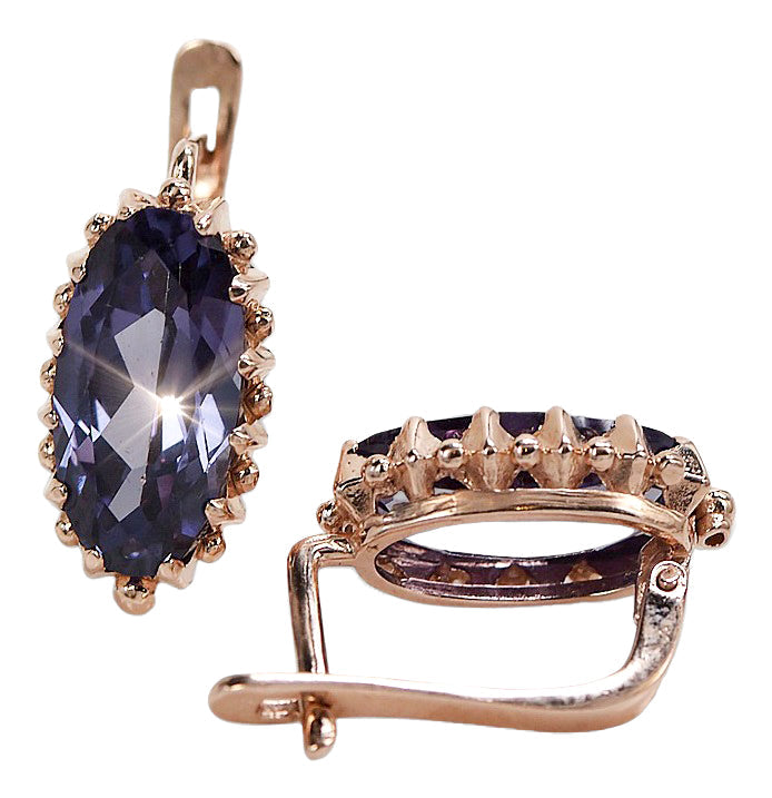 Vintage Alexandrite Aleksandryt Earrings in 14K Rose Gold (vec174r-ax) — close-up of the hallmark on the inner band