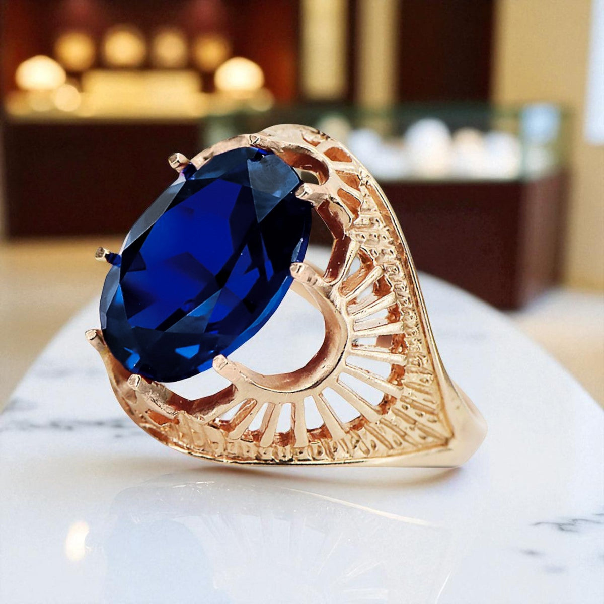 Vintage Sapphire Ring in 14K Rose Gold (vrc003r-sp)
