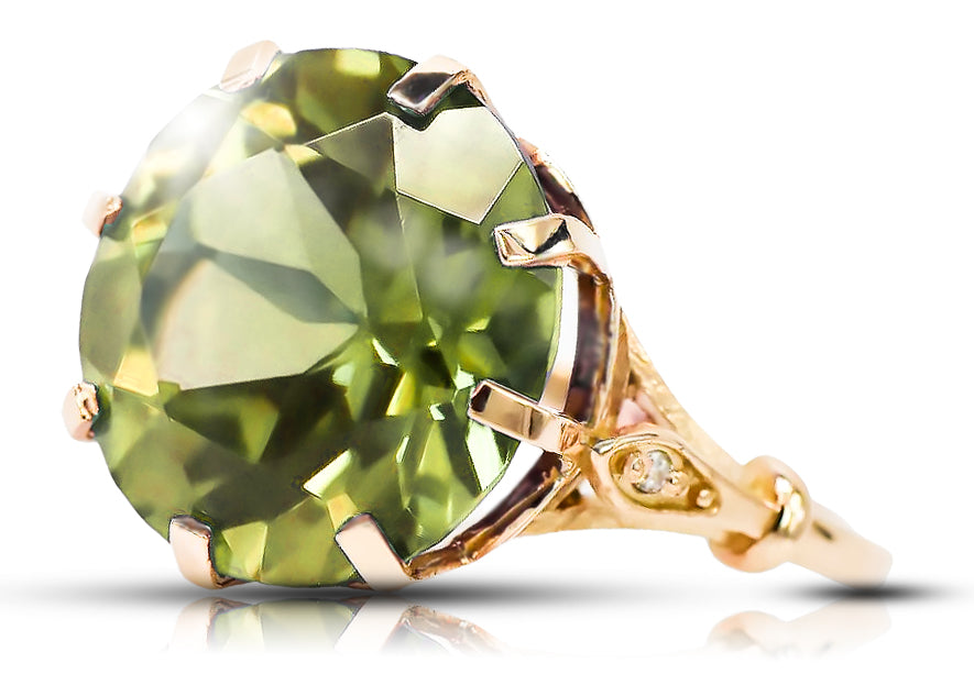 Vintage Yellow Peridot Ring in 14K Rose Gold (vrc073r-yp) — close-up of the stone and setting