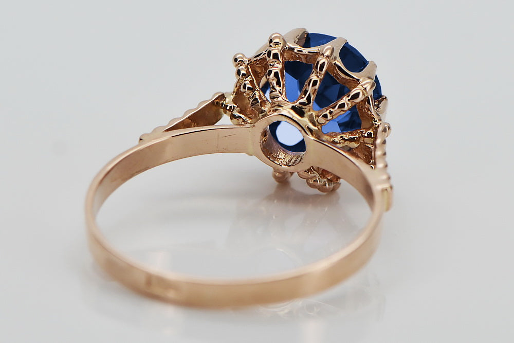 Vintage Sapphire Ring in 14K Rose Gold (vrc045r-sp) — close-up of the hallmark on the inner band