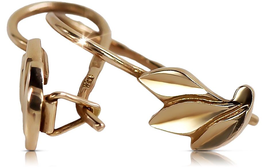 Vintage Leaf Earrings in 14K Rose Gold (ven028) — view 2