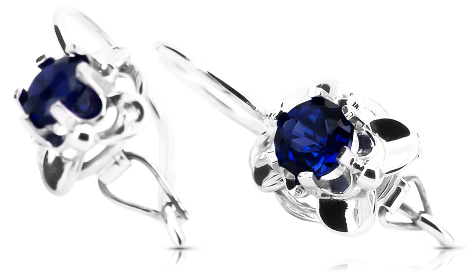 Vintage Sapphire Earrings in Sterling Silver (vec116s-sp) — worn on the hand, showing profile