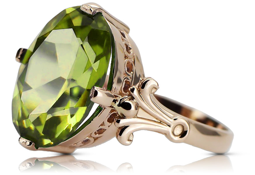 Vintage Yellow Peridot Ring in 14K Rose Gold (vrc369r-yp) — full view of the piece