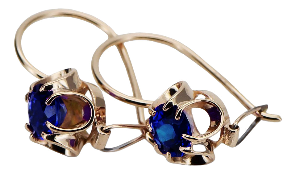 Vintage Sapphire Earrings in 14K Rose Gold (vec035r-sp) — side view showing the setting