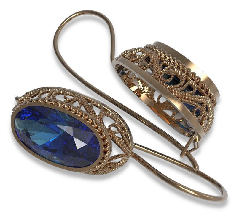 Vintage Sapphire Oval Cut Earrings in 14K Rose Gold (vec023r-sp) — close-up of the hallmark on the inner band