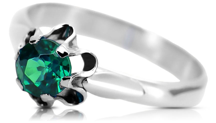 Vintage Emerald Ring in Sterling Silver (vrc094s-em)
