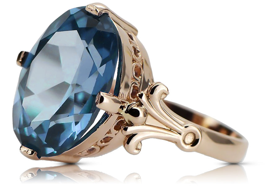 Vintage Aquamarine Craft Ring in 14K Rose Gold (vrc369r-aq) — full view of the piece