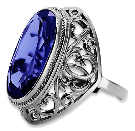 Vintage Sapphire Ring in Sterling Silver (vrc184s-sp) — side view showing the setting