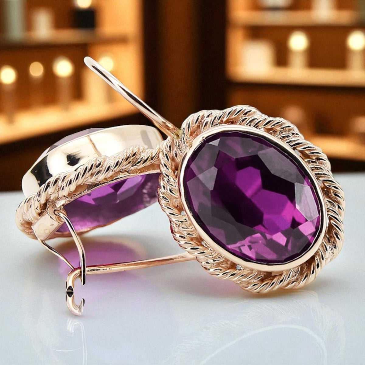 Vintage Amethyst Earrings in 14K Rose Gold (vec007r-am)