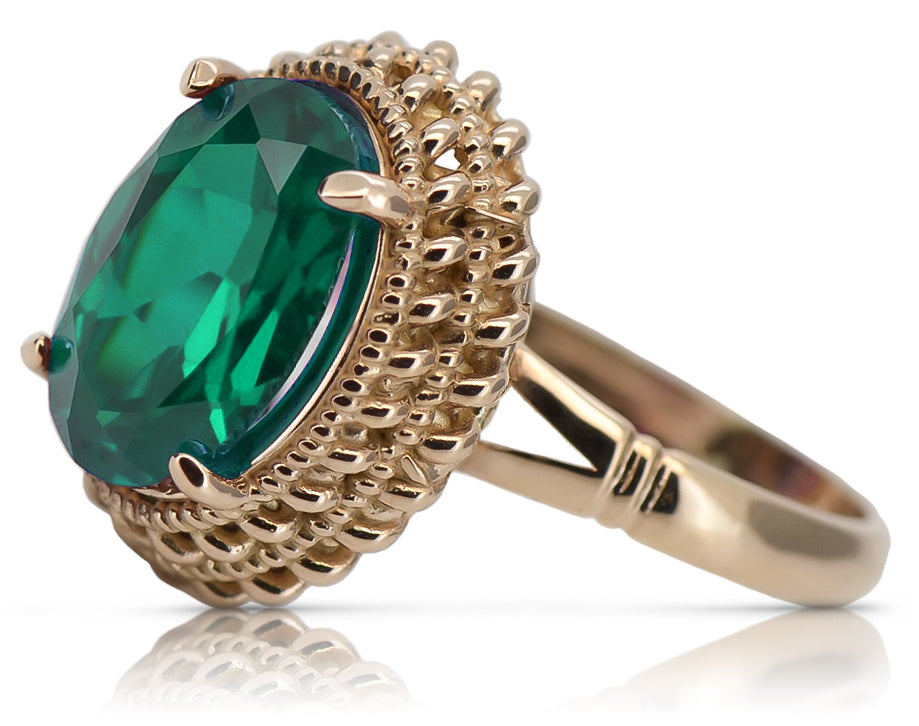 Vintage Emerald Ring in 14K Rose Gold (vrc068r-em) — side view showing the setting