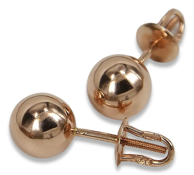 Vintage Ball Earrings in 14K Rose Gold (ven085) — close-up of the stone and setting