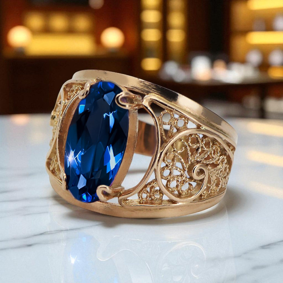Vintage Sapphire Ring in 14K Rose Gold (vrc057r-sp)