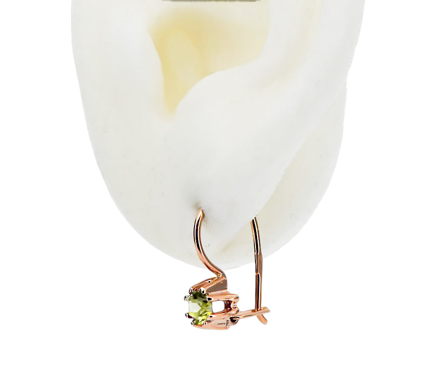Vintage Yellow Peridot Earrings in 14K Rose Gold (vec053r-yp) — full view of the piece