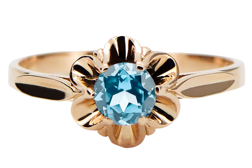 Vintage Aquamarine Ring in 14K Rose Gold (vrc004r-aq) — side view showing the setting