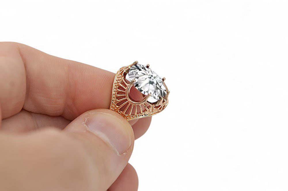 Vintage Zircon Ring in 14K Rose Gold (vrc003r-zi) — side view showing the setting