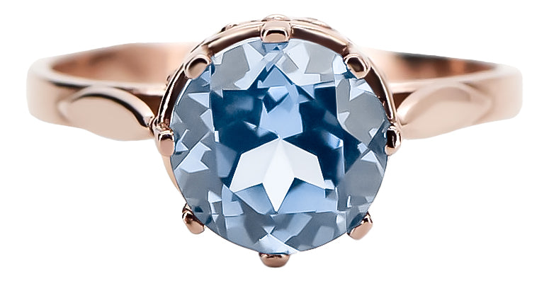 Vintage Aquamarine Ring in 14K Rose Gold (vrc366r-aq) — worn on the hand, showing profile