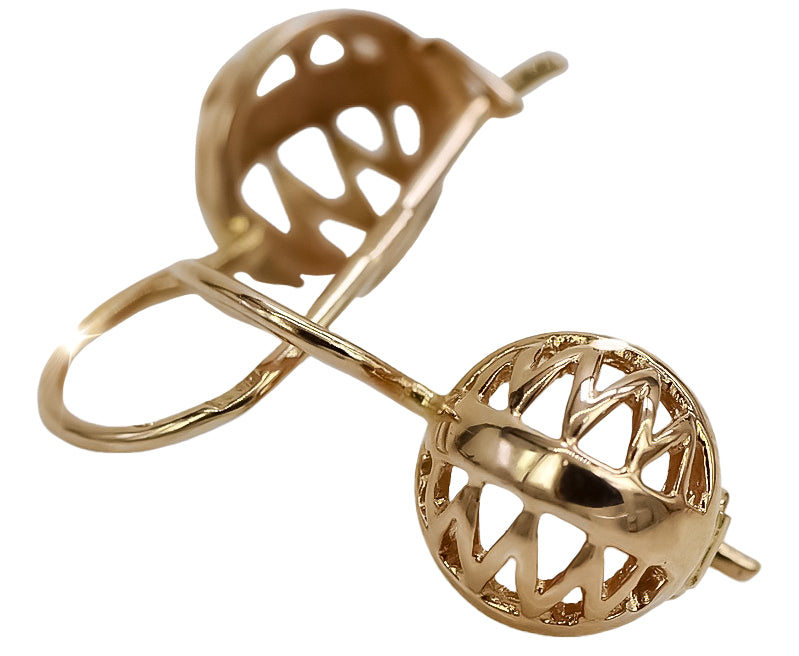 Vintage Ball Earrings in 14K Rose Gold (ven074) — side view showing the setting