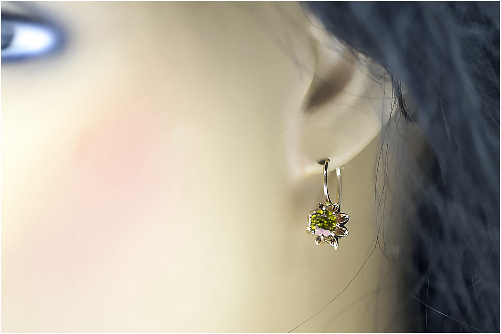 Vintage Yellow Peridot Earrings in 14K Rose Gold (vec092r-yp) — full view of the piece