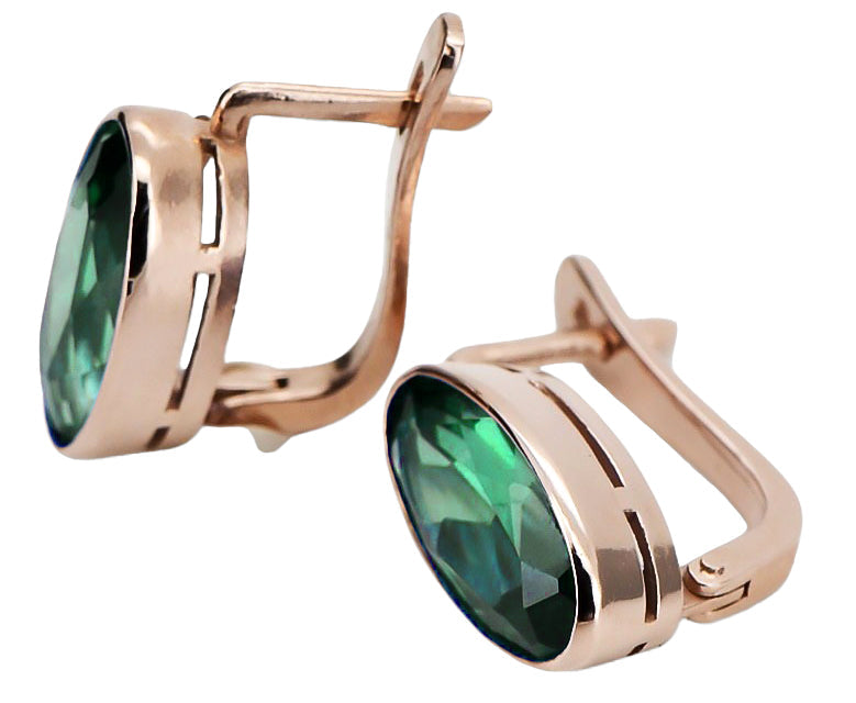Vintage Emerald Earrings in 14K Rose Gold (vec001r-em) — worn on the hand, showing profile