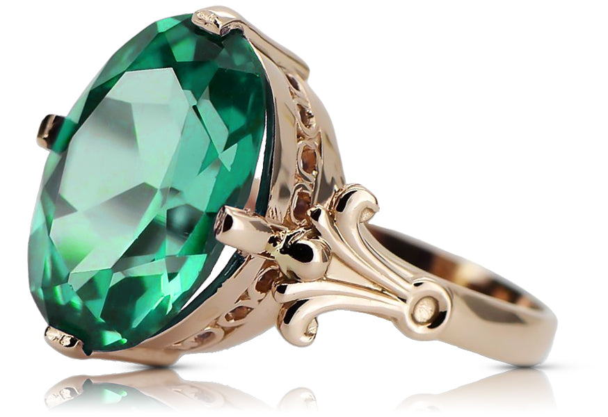 Vintage Emerald Ring in 14K Rose Gold (vrc369r-em) — full view of the piece