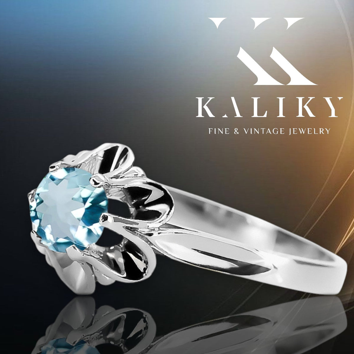 Vintage Aquamarine Ring in Sterling Silver (vrc004s-aq)