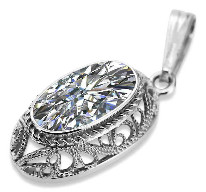 Vintage Zircon Zircone Pendant in Sterling Silver (vpc014s-zi) — close-up of the stone and setting