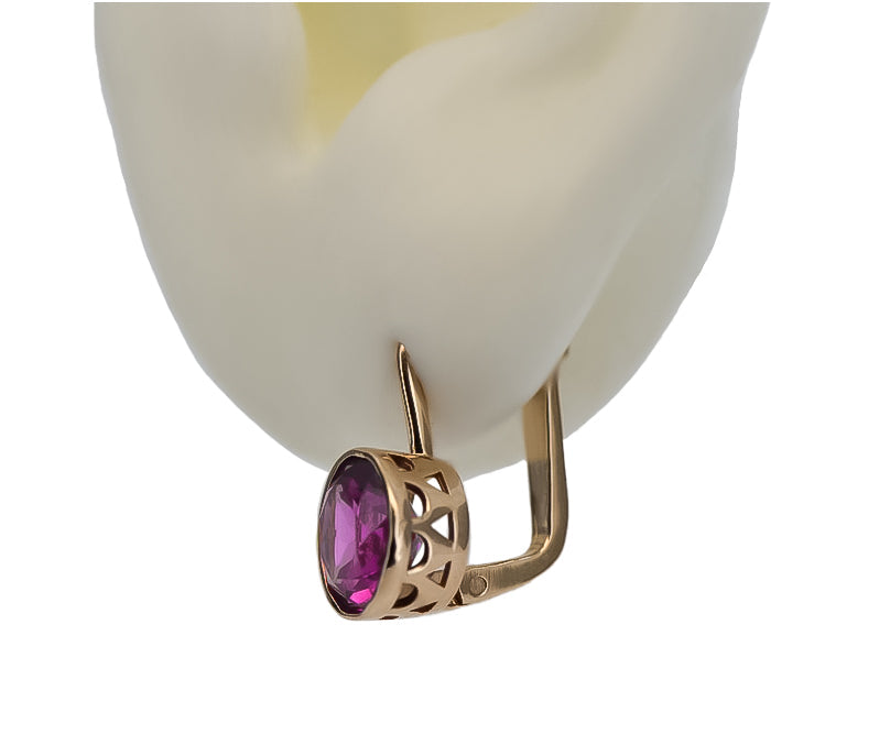 Vintage Amethyst Earrings in Rose Gold-Plated Sterling Silver (vec107rp-am) — close-up of the hallmark on the inner band