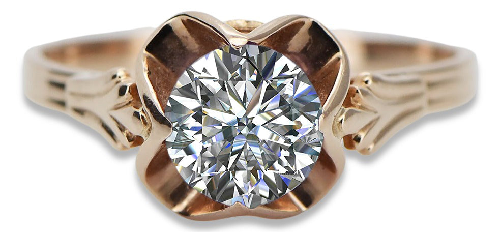 Vintage Zircon Cubic Ring in 14K Rose Gold (vrc023r-zi) — close-up of the stone and setting
