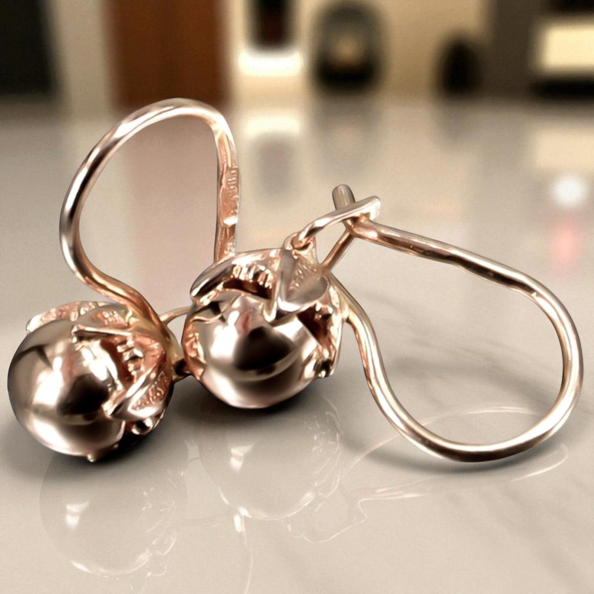 Vintage Ball Earrings in 14K Rose Gold (ven180)