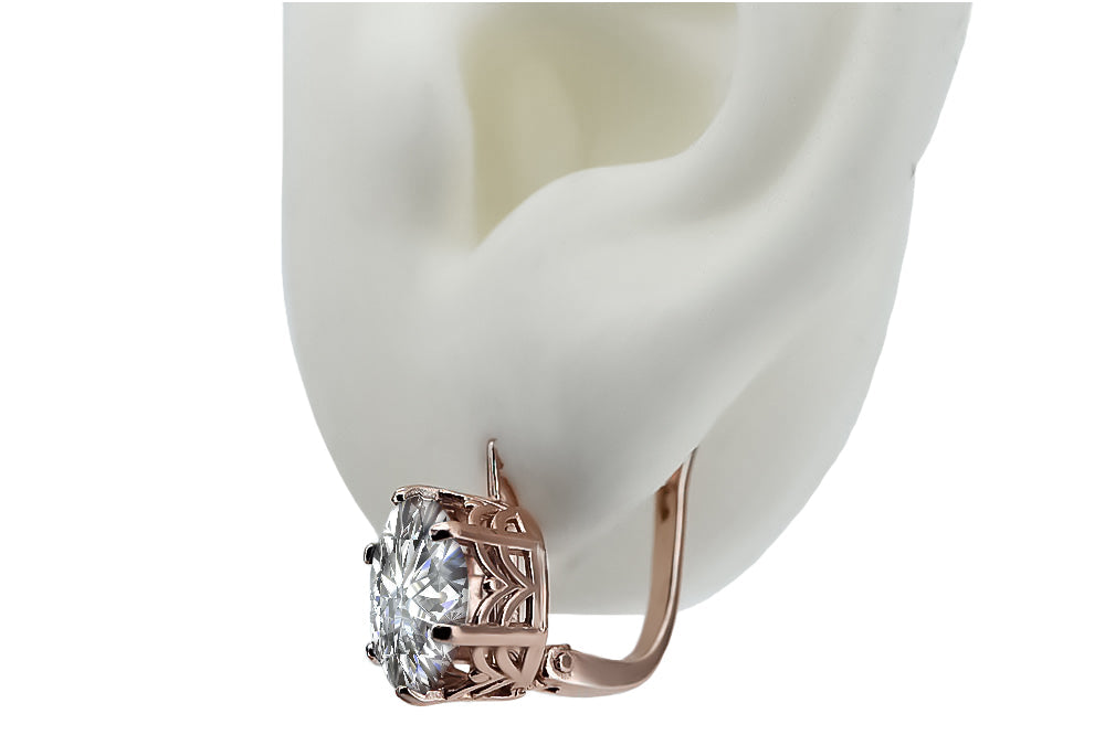 Vintage Zircon Earrings in 14K Rose Gold (vec003r-zi) — side view showing the setting