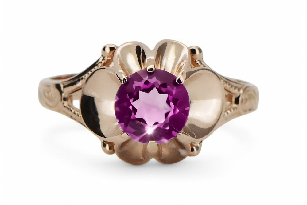 Vintage Amethyst Craft Ring in 14K Rose Gold (vrc377r-am) — close-up of the hallmark on the inner band
