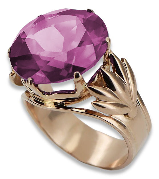 Vintage Amethyst Ring in 14K Rose Gold (vrc029r-am) — worn on the hand, showing profile