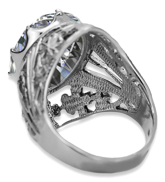 Vintage Zircon Ring in Sterling Silver (vrc031s-zi) — worn on the neckline, showing the drape
