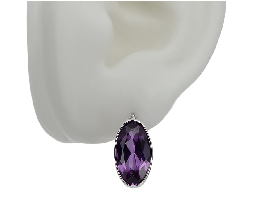 Vintage Amethyst Earrings in Sterling Silver (vec001s-am) — side view showing the setting