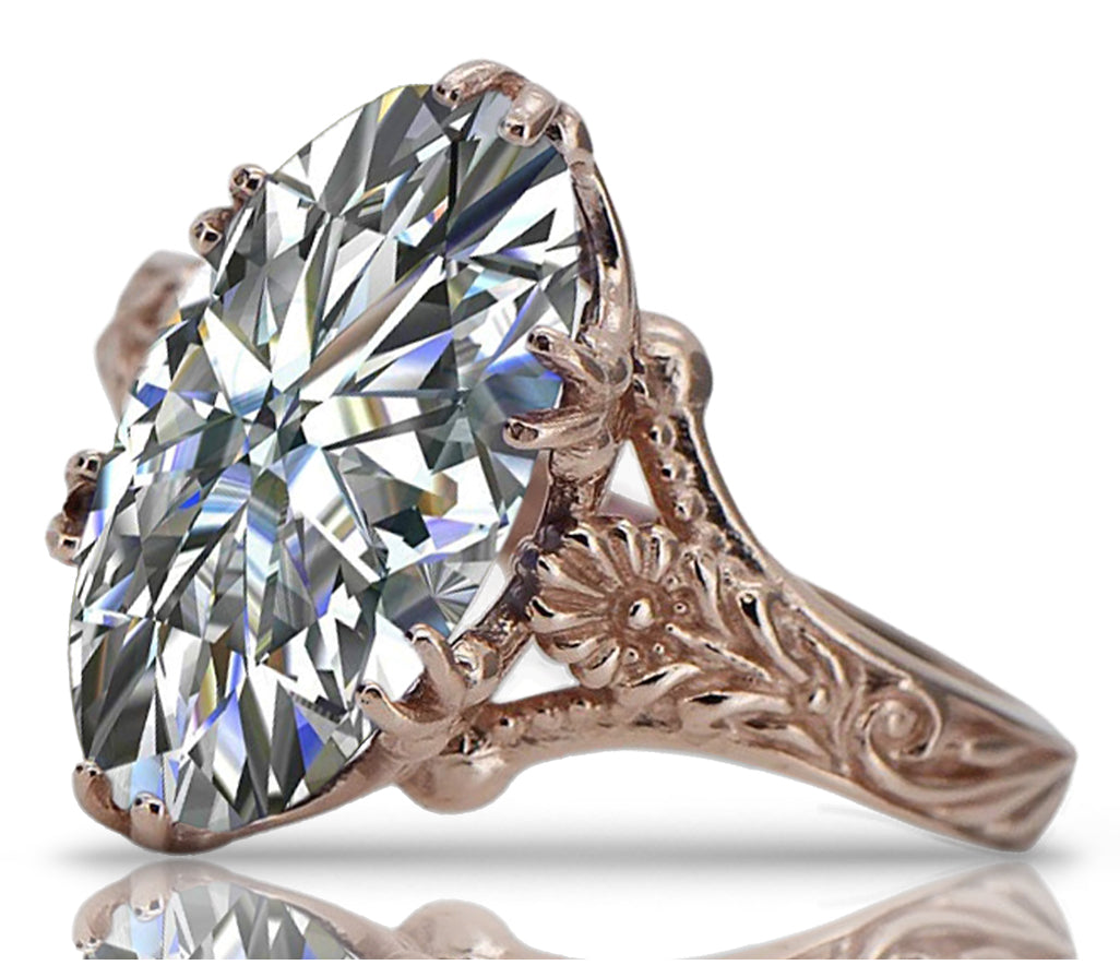 Vintage Zircon Oval Cubic Zirconia Ring in 14K Rose Gold (vrc084r-zi) — close-up of the stone and setting