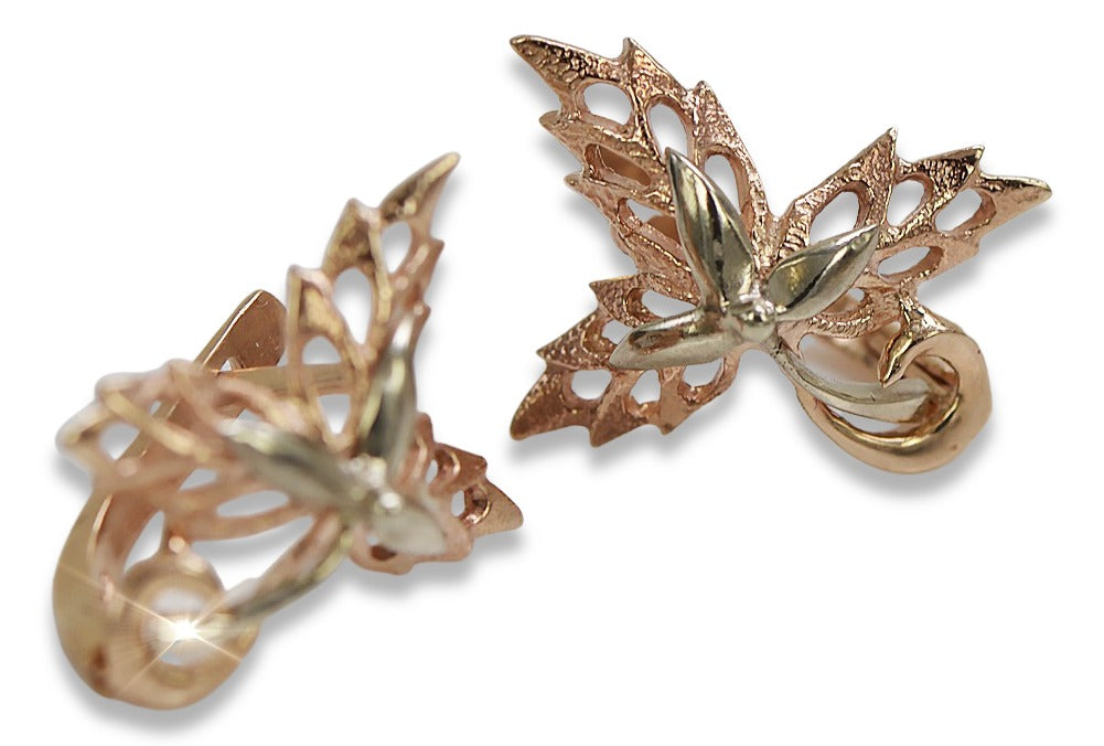 Vintage Maple Leaf Earrings in 14K Rose Gold (ven177) — view 5