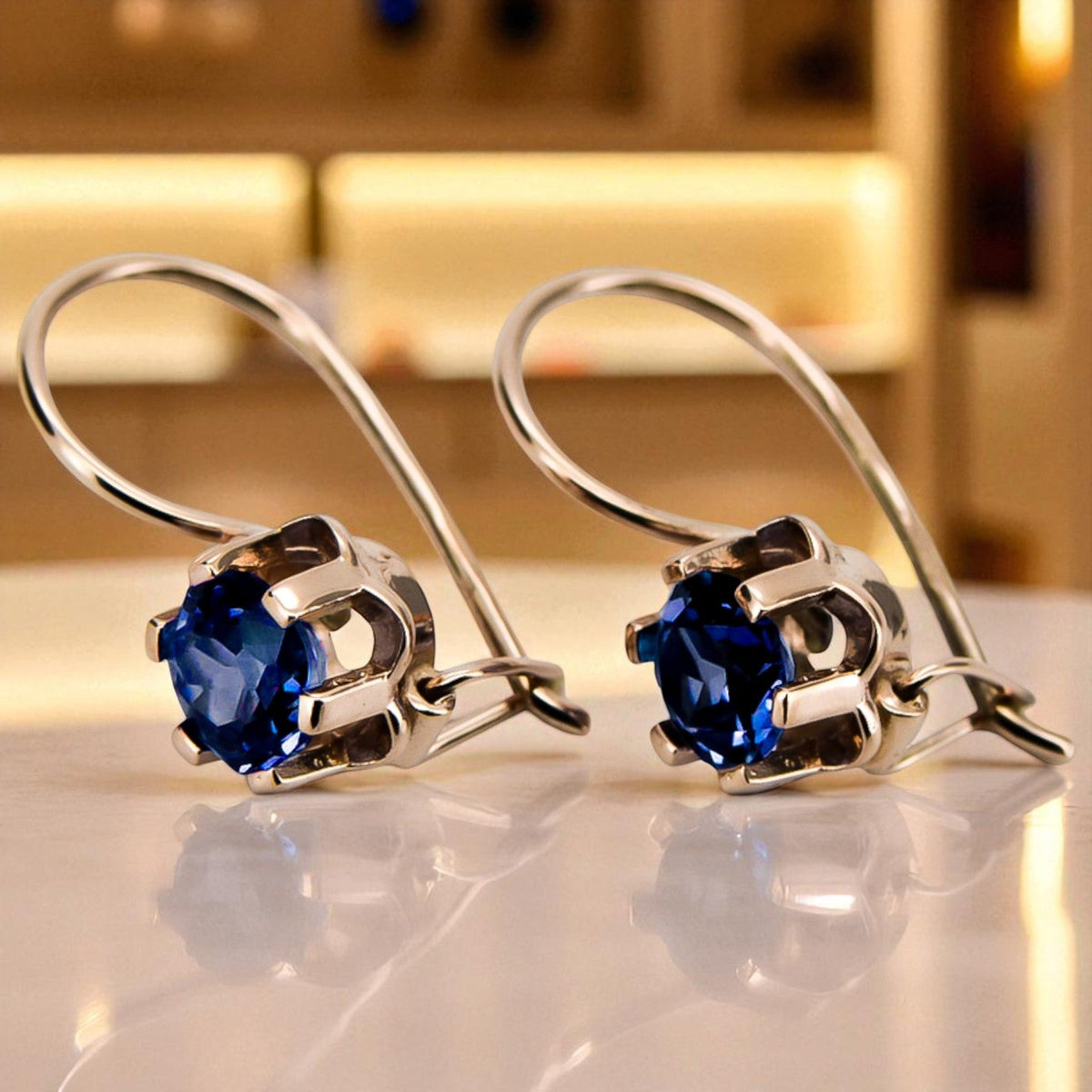 Vintage Sapphire Earrings in 14K Rose Gold (vec019r-sp)