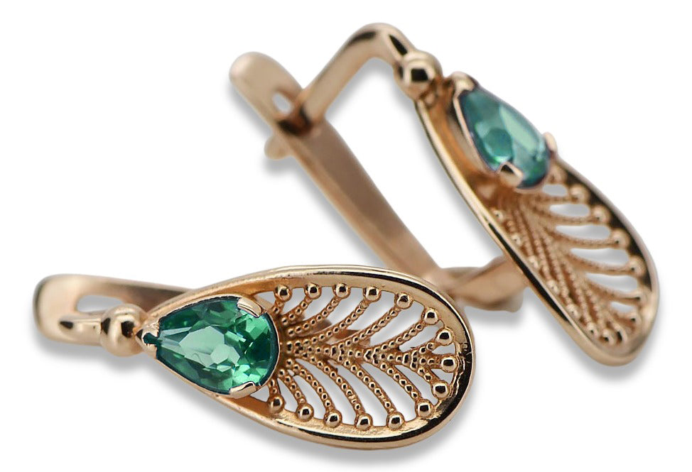 Vintage Emerald Earrings in 14K Rose Gold (vec067r-em) — side view showing the setting