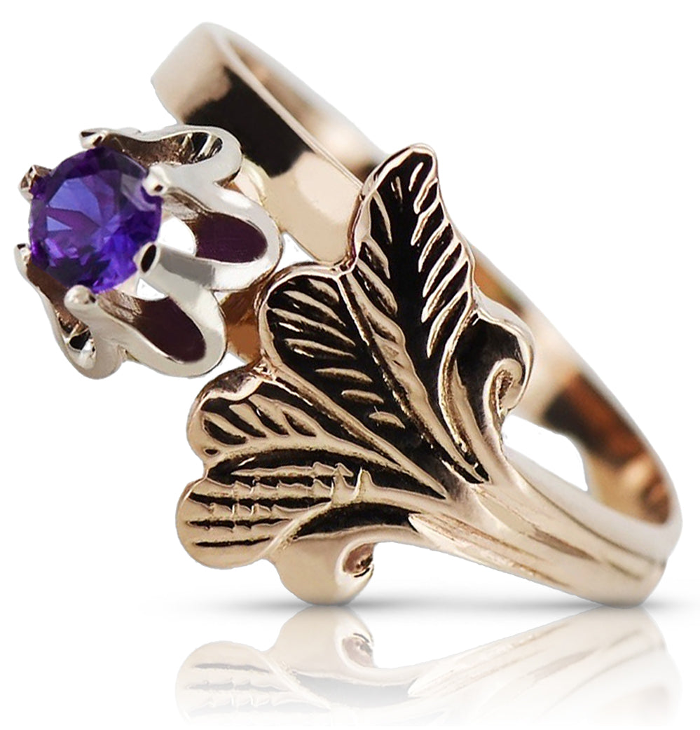 Vintage Alexandrite Ring in 14K Rose Gold (vrc169r-ax) — worn on the neckline, showing the drape