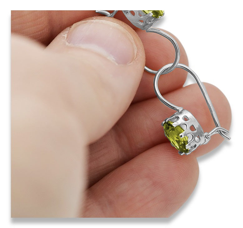 Vintage Yellow Peridot Earrings in Sterling Silver (vec196s-yp) — close-up of the stone and setting